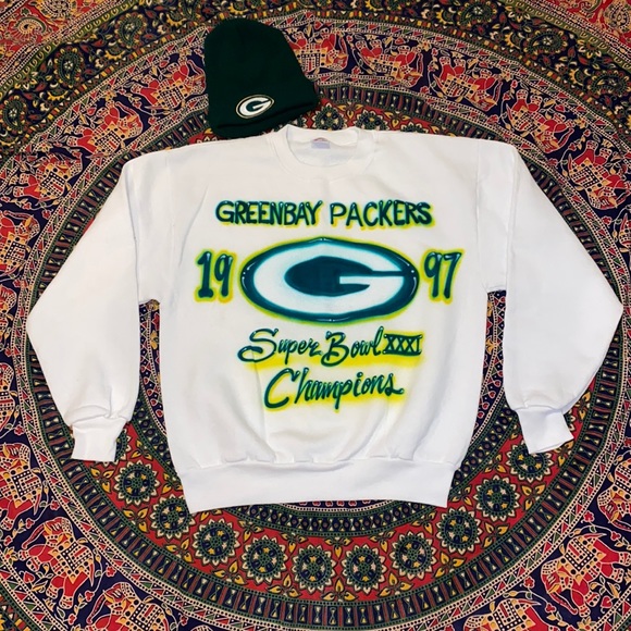 Classic 1997 Green Bay Packers Super Bowl Champs airbrushed sweatshirt. Size M - Picture 1 of 6